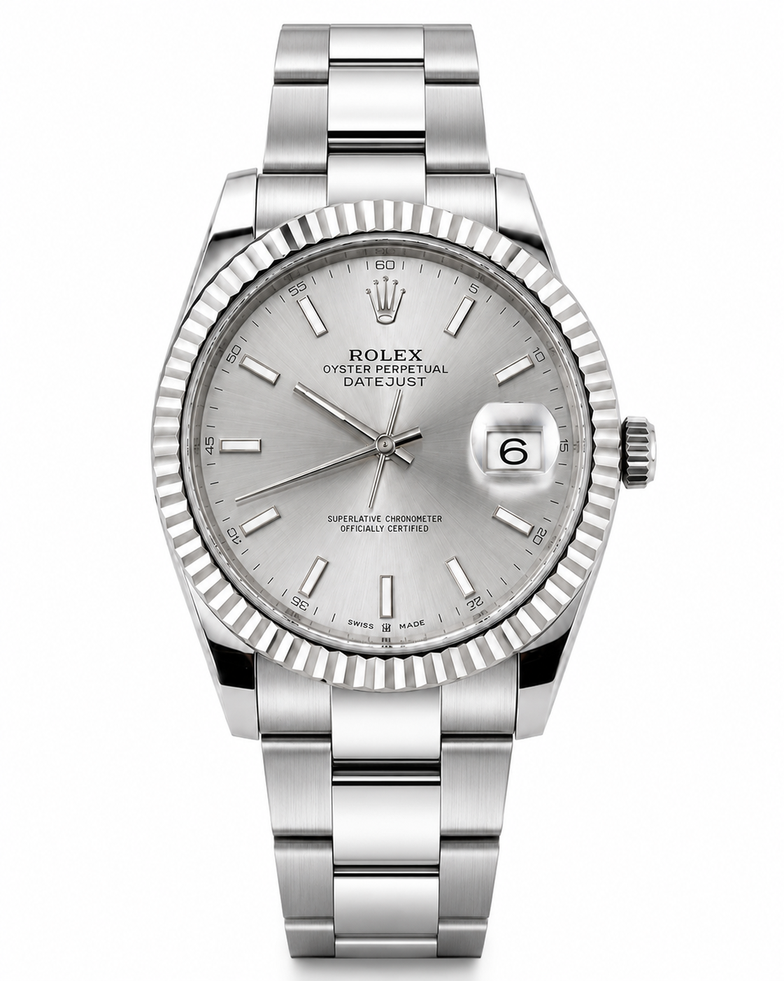 ROLEX DATEJUST | SILVER DIAL | CADRAN ARGENTE | LUNETTE CANNELEE | BRACELET OYSTER
