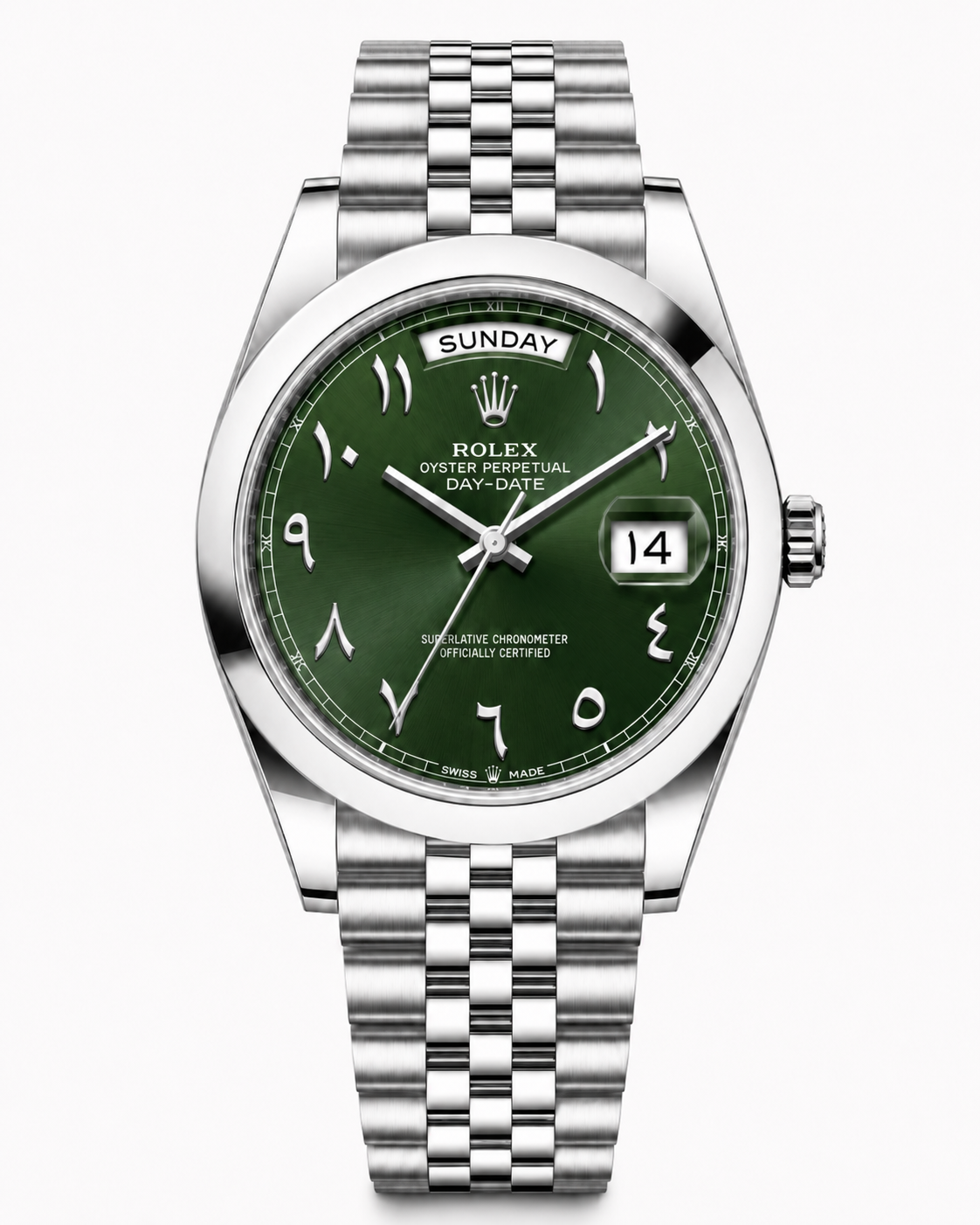 ROLEX DAY-DATE PLATINE | CADRAN VERT OLIVE | CHIFFRES ARABES