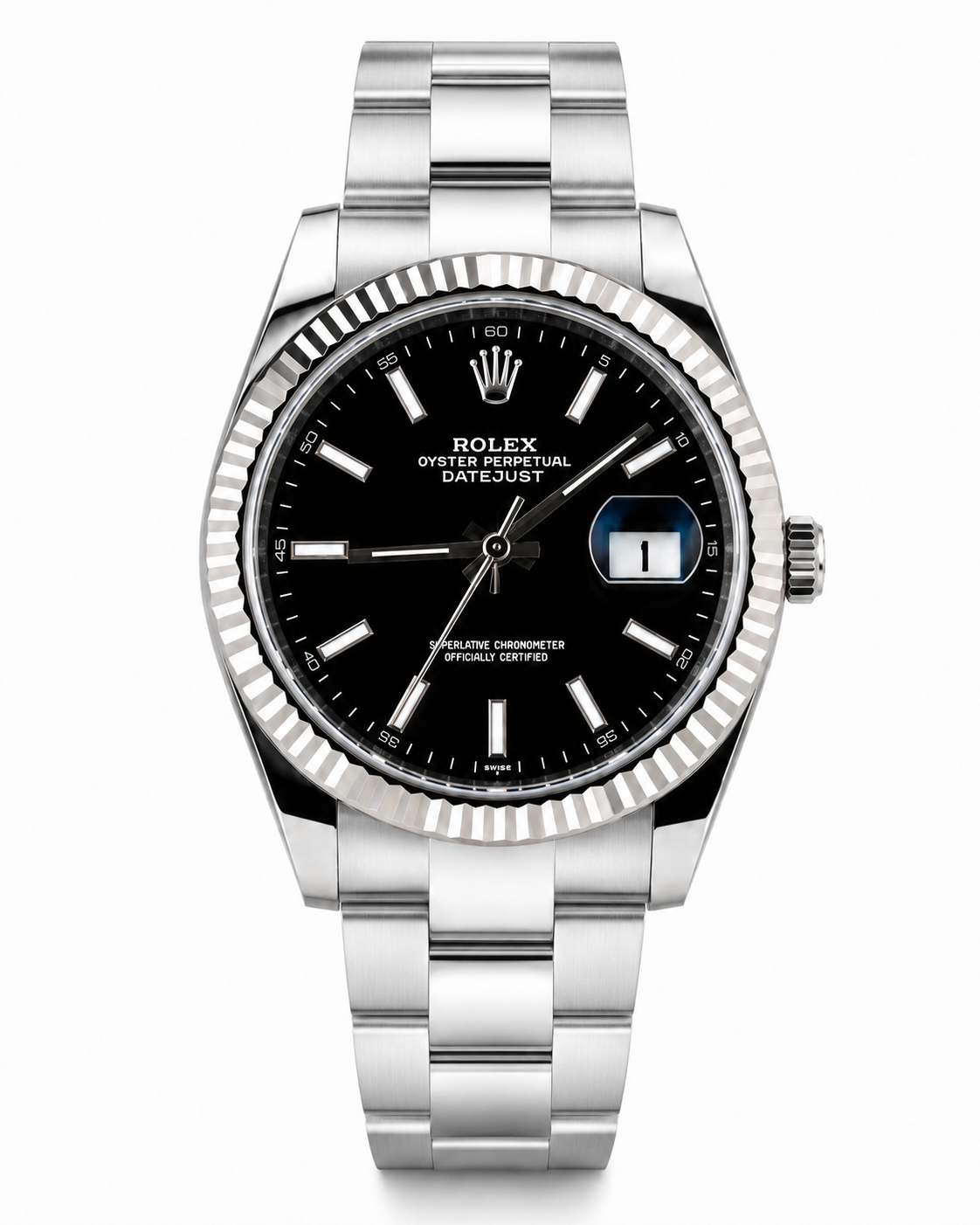 ROLEX DATEJUST | CADRAN NOIR | LUNETTE CANNELEE | BRACELET OYSTER