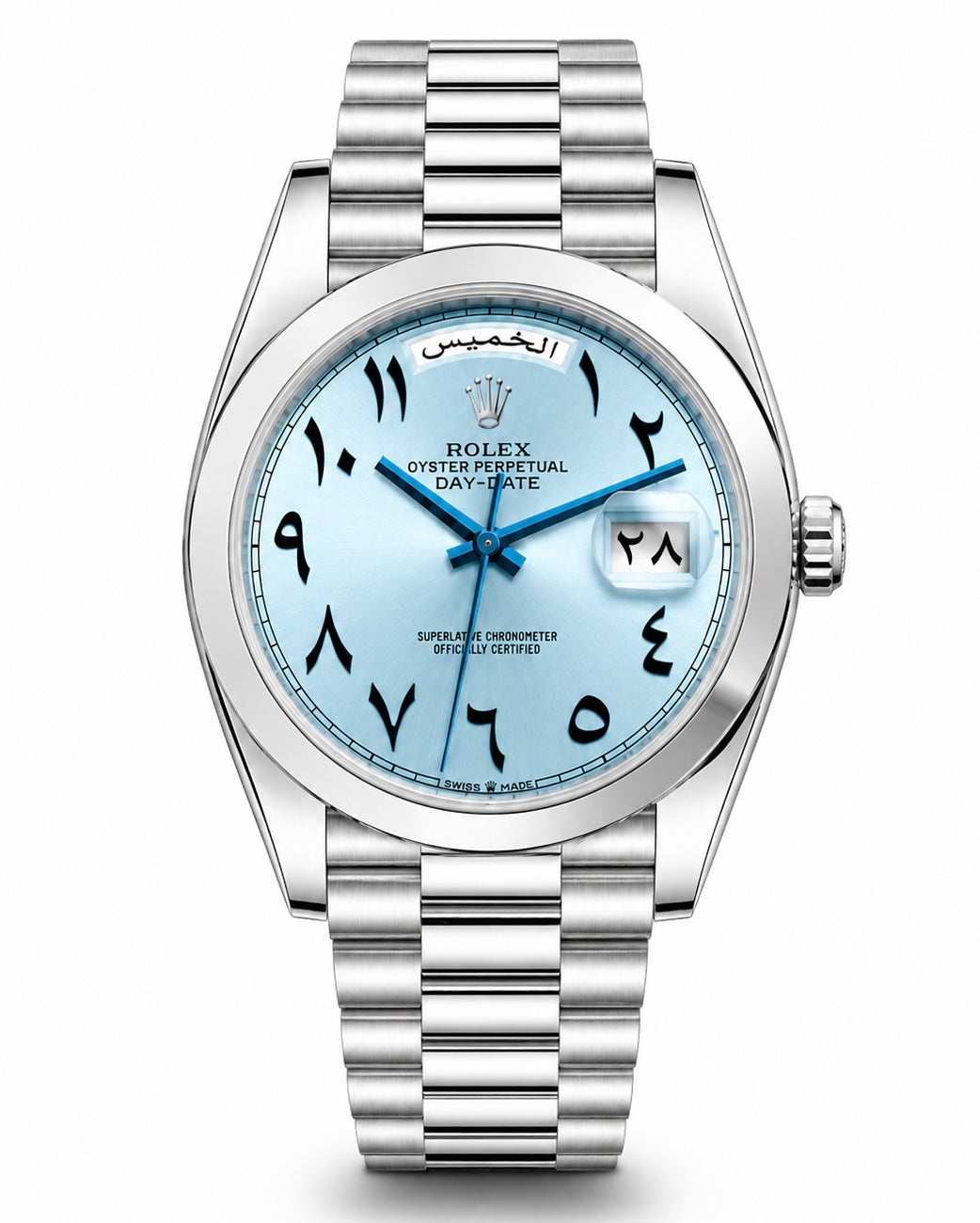 ROLEX DAY-DATE PLATINE | CADRAN BLEU | GLACIER A CHIFFRES ARABES