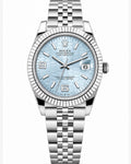 ROLEX LADY-DATEJUST | CADRAN NID D'ABEILLE BLEU GLACE | LUNETTE CANNELEE | BRACELET JUBILE